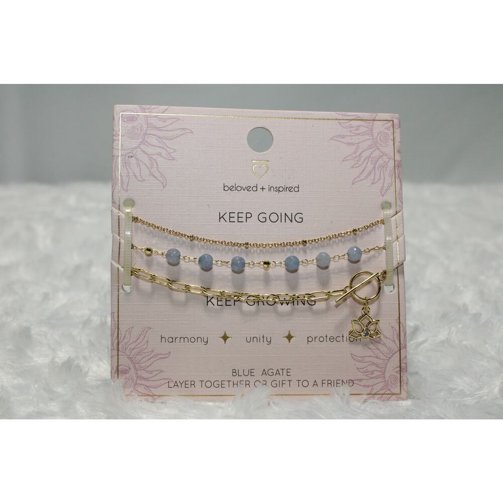Beloved + Inspire Blue Agate Strech Bracelet. One Size. Keep Going
